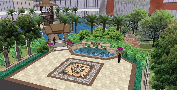 某东南亚风格详细精致的酒店环境设计su模型