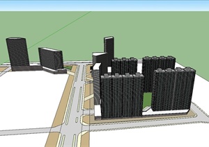 现代风格高层住宅、办公规划建筑设计SU(草图大师)模型