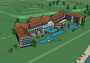 东南亚的五星级度假酒店建筑设计SU(草图大师)模型