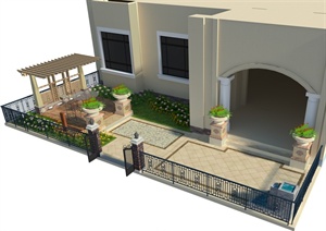 某欧式风格简单别墅庭院景观设计SU(草图大师)模型