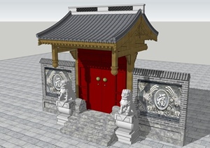 某古典中式风格四合院入口门设计SU(草图大师)模型