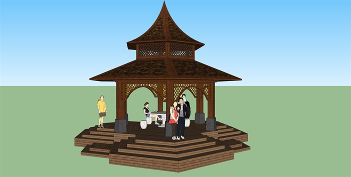 某东南亚风格详细景观凉亭设计su模型