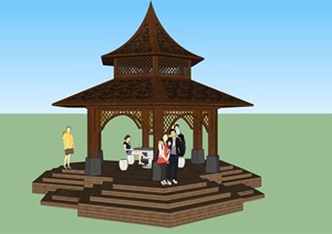 某东南亚风格详细景观凉亭设计SU(草图大师)模型