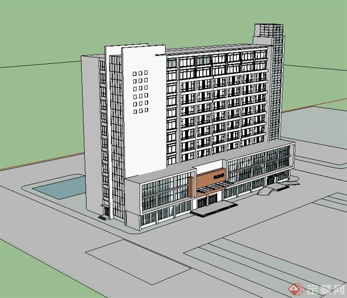 现代小高层住院楼建筑设计su模型(2)