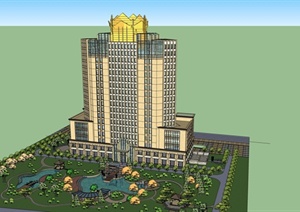 某现代风格高层办公建筑楼及景观设计SU(草图大师)模型
