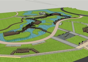 某现代风格滨河公园详细景观设计SU(草图大师)模型