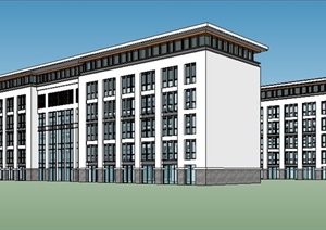 新中式六层连体办公楼建筑设计SU(草图大师)模型