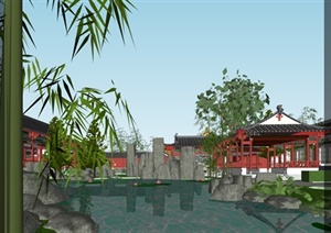 中式风格古典园林景观SU(草图大师)模型