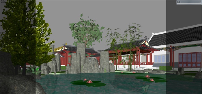 中式风格古典园林景观su模型