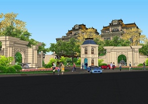 新古典风格别墅区入口景观设计SU(草图大师)模型
