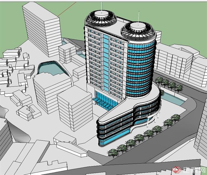 现代风格高层医院建筑楼设计su模型(3)