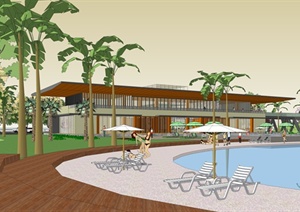 现代风格滨水会所建筑景观设计SU(草图大师)模型