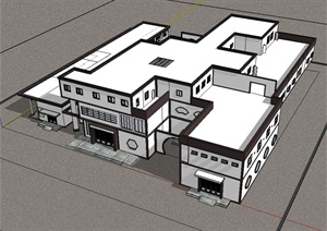 现代中式风格多层医院建筑设计SU(草图大师)模型