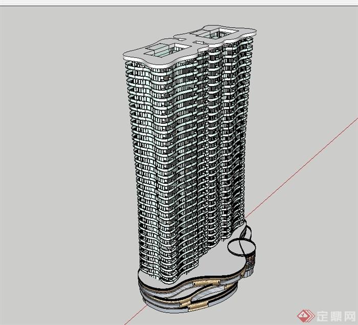 现代风格高层底商及办公大楼设计SU模型(2)