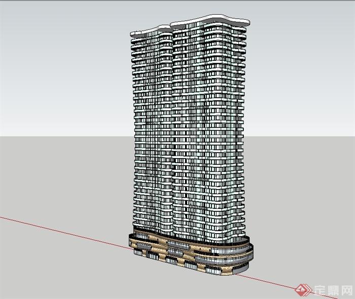 现代风格高层底商及办公大楼设计SU模型(3)