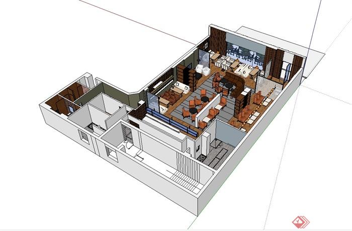 某现代风格餐饮咖啡厅设计SU模型(3)