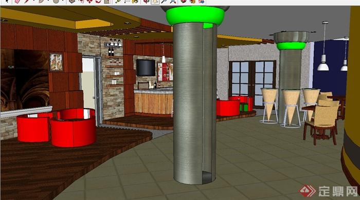 现代咖啡馆室内详细设计SU模型(2)