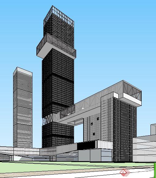 现代产业园高层办公楼建筑su模型(1)