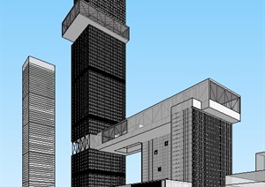 现代产业园高层办公楼建筑SU(草图大师)模型