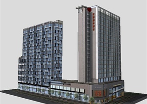 高层酒店及住宅楼建筑设计SU(草图大师)模型
