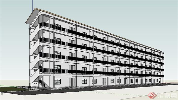 简约现代五层廉租房公寓建筑设计su模型(1)