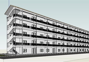 简约现代五层廉租房公寓建筑设计SU(草图大师)模型
