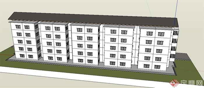 简约现代五层廉租房公寓建筑设计su模型(2)