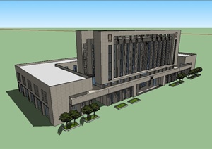 现代多层行政办公楼建筑设计SU(草图大师)模型