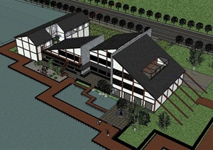 日式风格滨水会所建筑设计SU(草图大师)模型