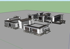 某现代中式中学教学楼建筑设计SU(草图大师)模型