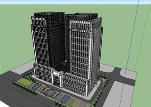 现代风格详细综合酒店办公大楼设计SU(草图大师)模型