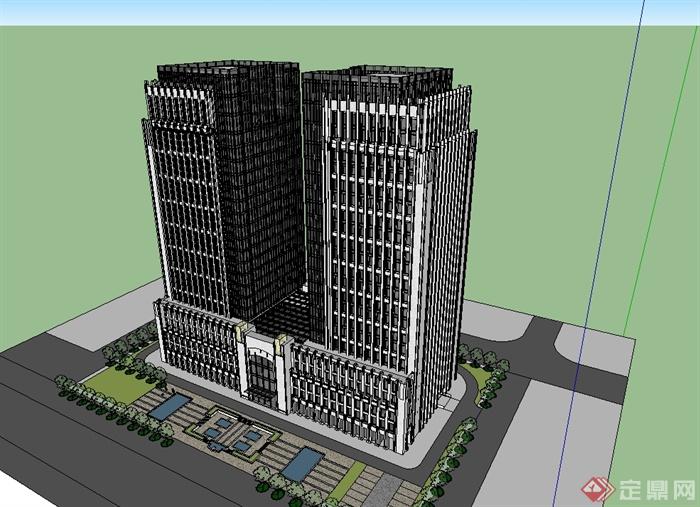 现代风格详细综合酒店办公大楼设计su模型(1)
