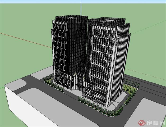 现代风格详细综合酒店办公大楼设计su模型(3)