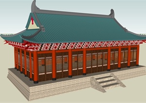 古典中式风格重檐歇山顶寺庙建筑设计SU(草图大师)模型