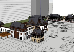 某东南亚风格小区入口商业建筑楼设计SU(草图大师)模型