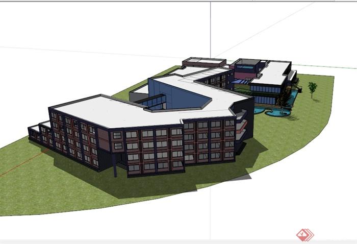 某现代风格独特详细旅馆建筑设计su模型(3)