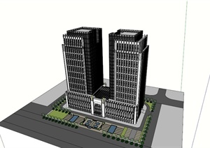 现代风格综合酒店办公大楼建筑设计SU(草图大师)模型
