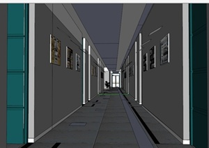某艺术学院室内走廊过道展示设计SU(草图大师)模型