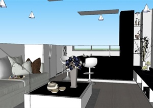 某现代风格简单的室内客餐厅设计SU(草图大师)模型