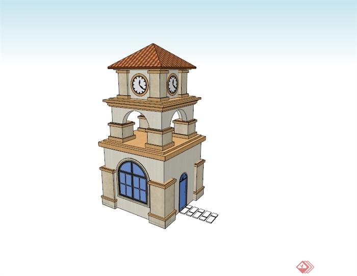 某欧式风格岗亭钟塔楼设计su模型(1)