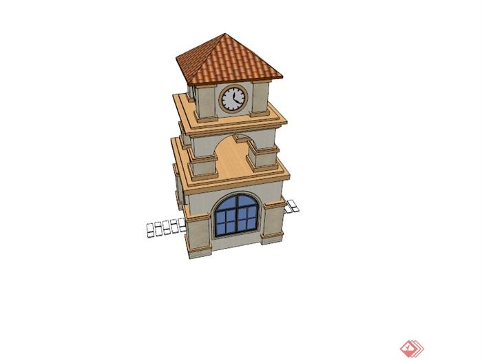 某欧式风格岗亭钟塔楼设计su模型(3)