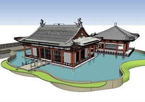 某古典中式风格古建住宅建筑楼设计SU(草图大师)模型