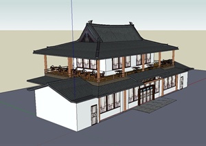 古典中式风格餐厅酒楼建筑设计SU(草图大师)模型