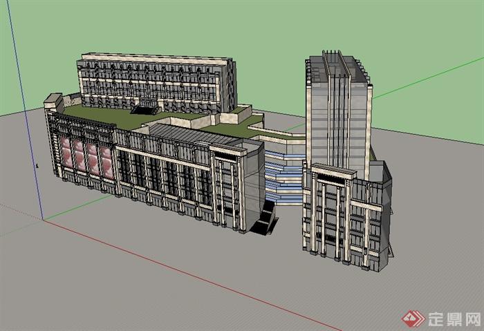 新古典商业综合体建筑设计su模型(3)