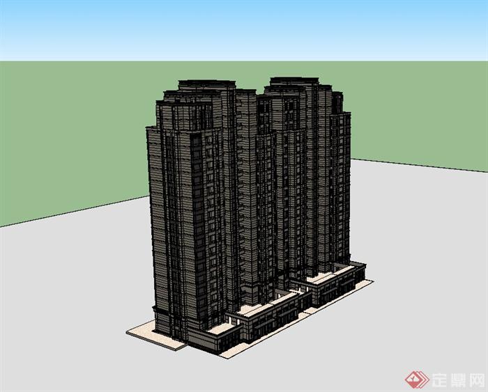 新古典风格完整高层居住建筑楼设计su模型(3)