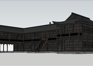 中式二层土家民宿建筑设计SU(草图大师)模型