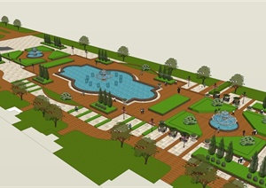 某欧式风格中心花园景观规划设计SU(草图大师)模型