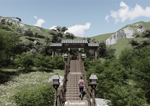 某现代中式风格旅游景区栈道设计SU(草图大师)模型