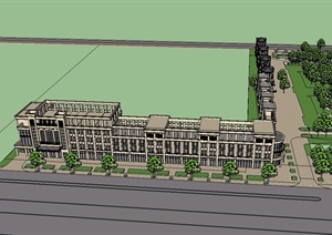新古典风格多层商业街建筑楼设计SU(草图大师)模型