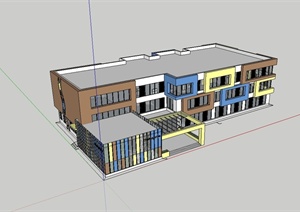现代风格多层幼儿园建筑设计cad方案、SU(草图大师)模型